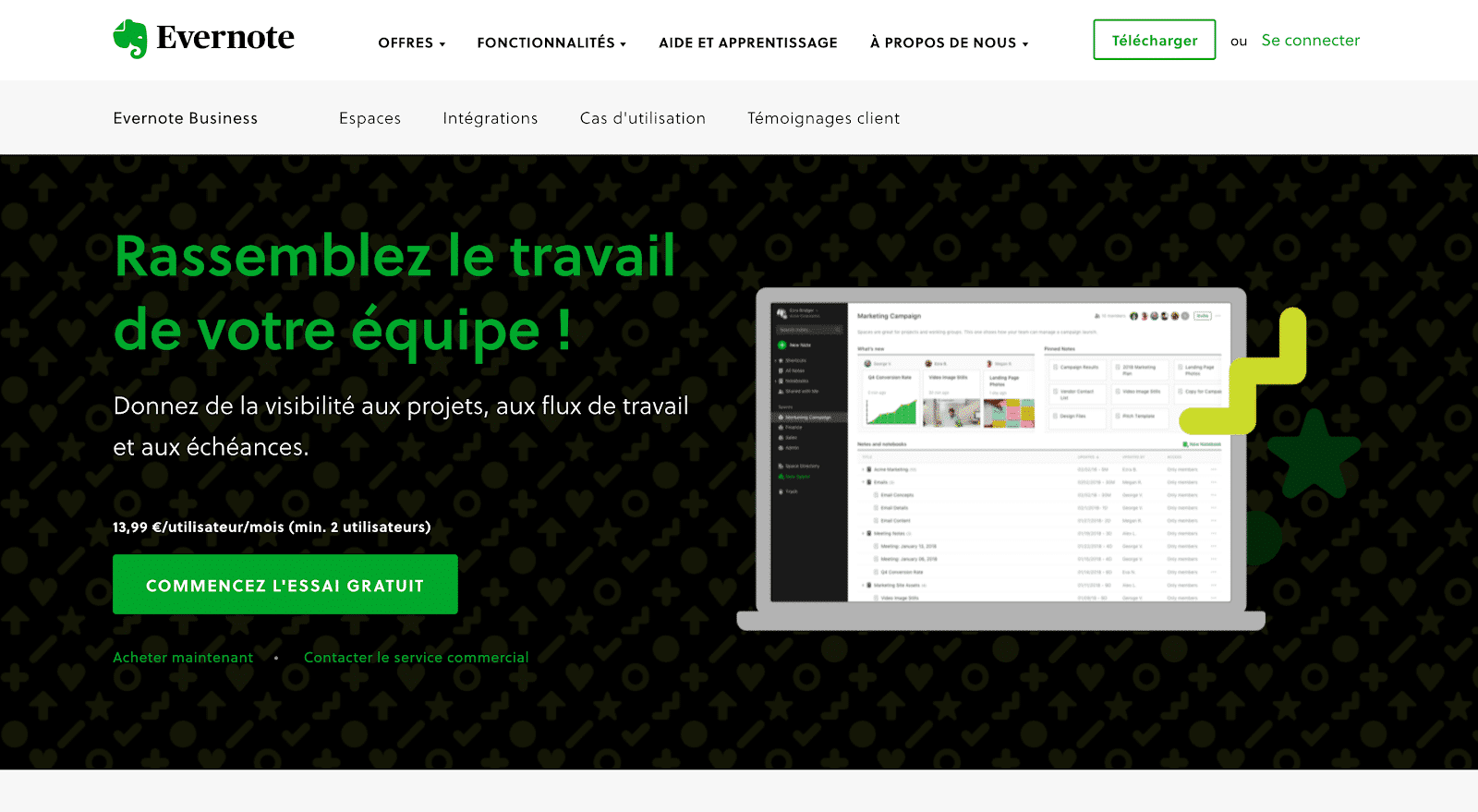 example of the Evernote landing page with a short and catchy title