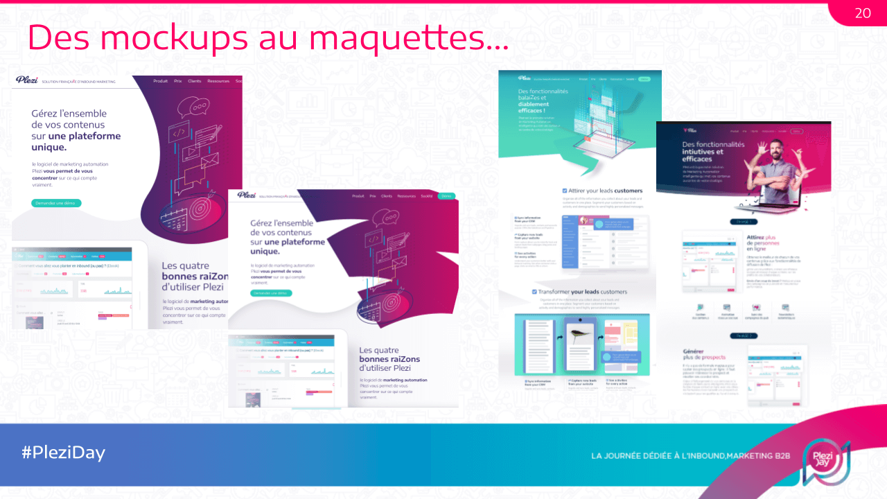 idées de maquettes pour la refonte de site web de Plezi