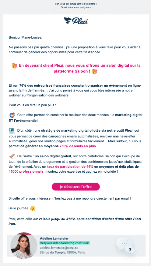 exemple email offre spéciale