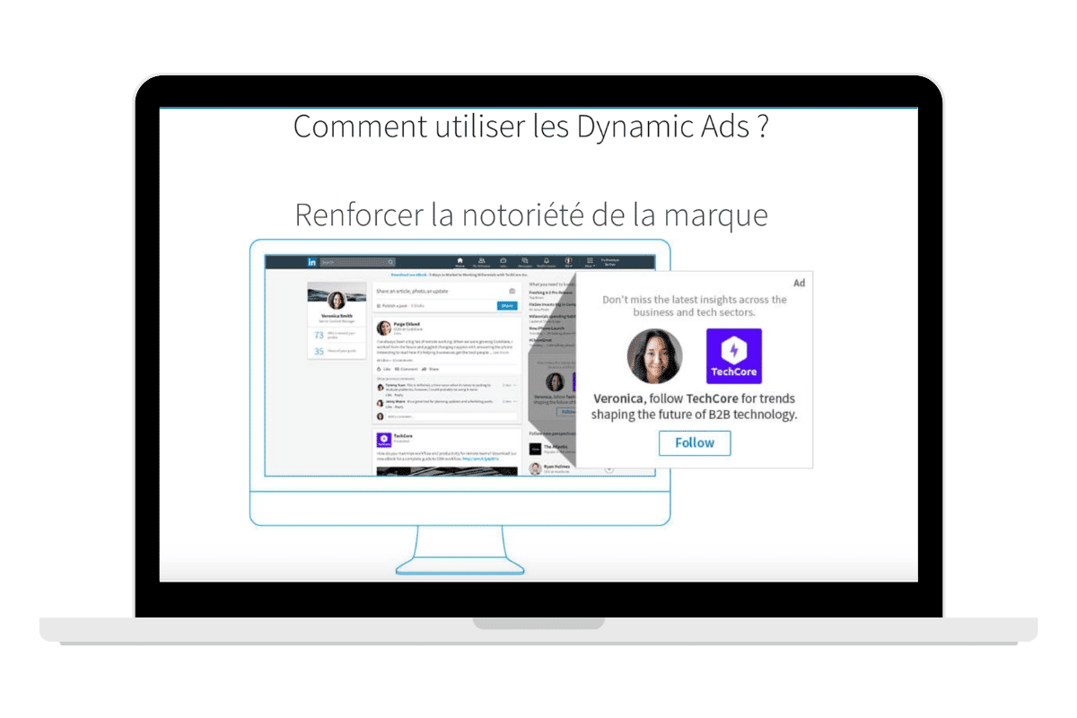 Outil montrant la fonctionnalité Dynamic Ads sur LinkedIn Ads