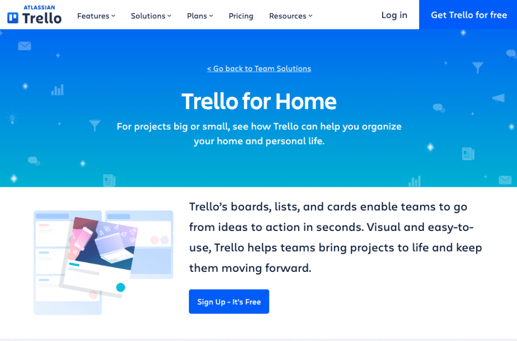 Exemple de landing page Trello