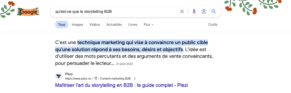 Illustration de la position 0 (ou Featured Snippet) - Recherche Google