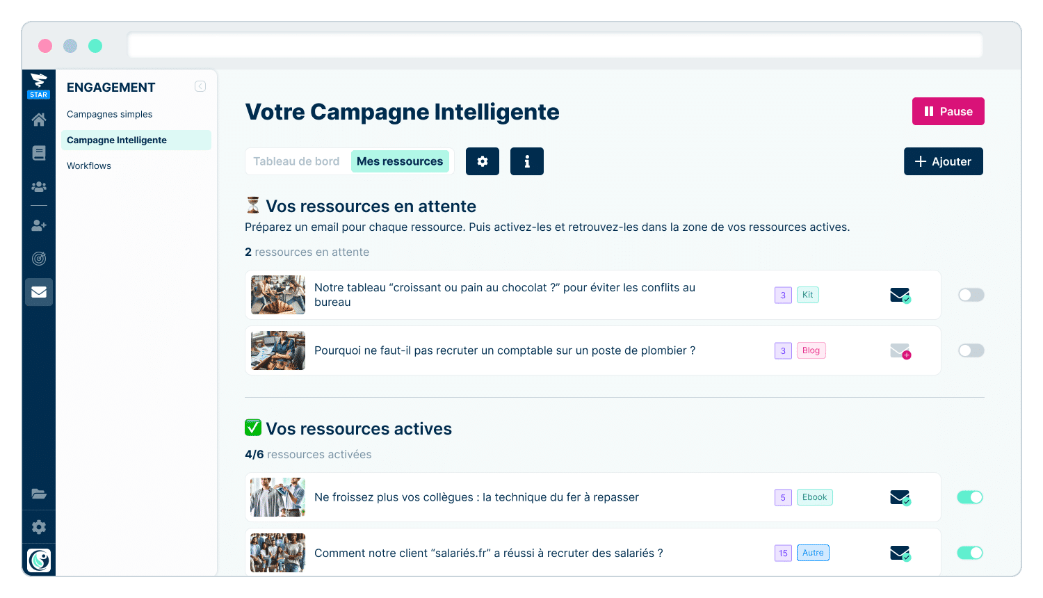 Campagne intelligente de Plezi - Ressources en attente