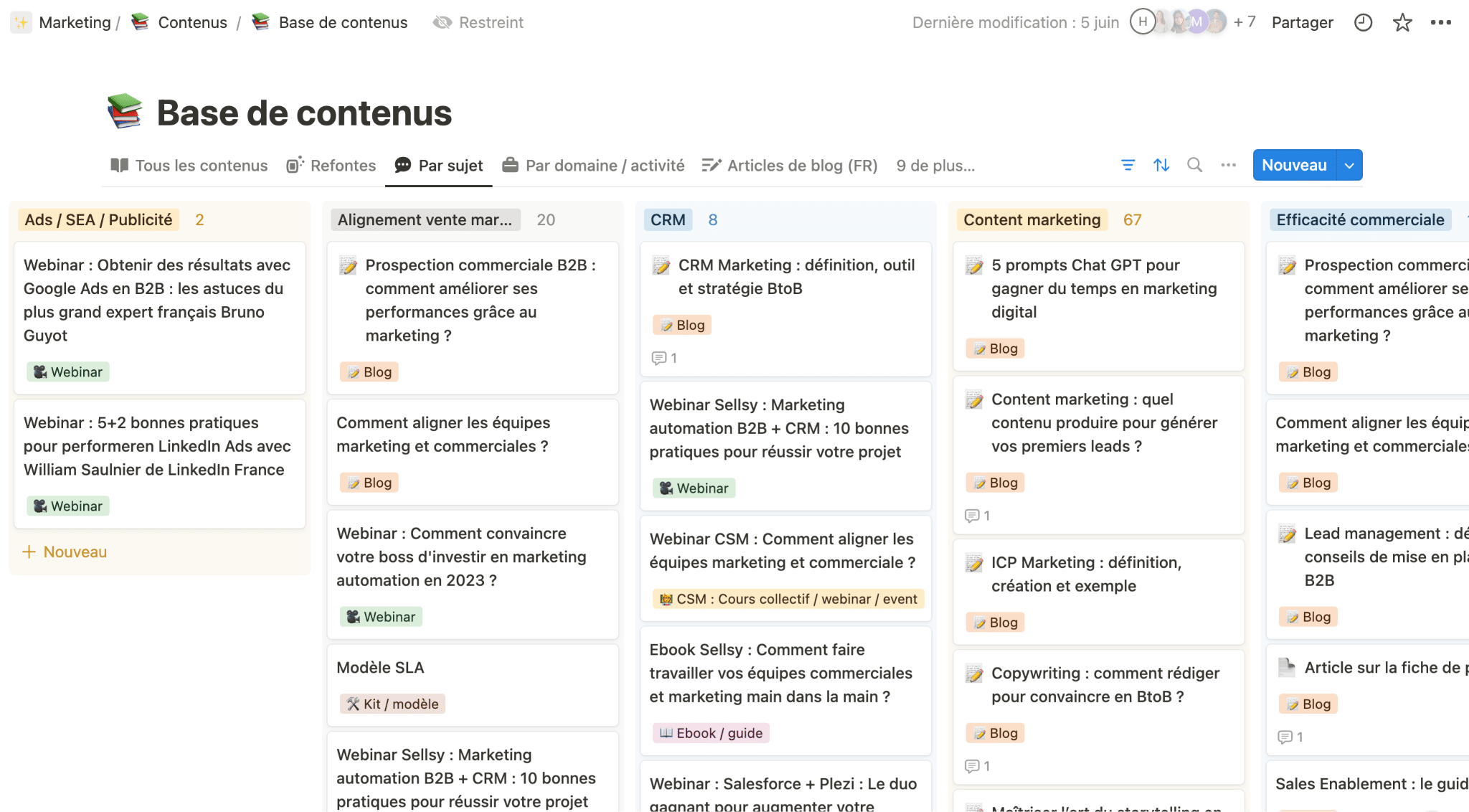 Base de contenus - notion