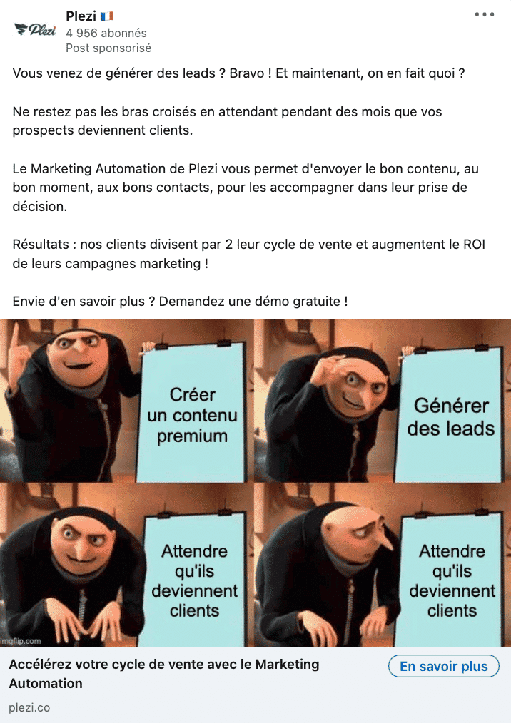 exemple de publicité linkedin meme